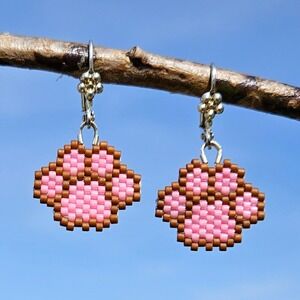 Paw Print Earrings, Brown and Pink
